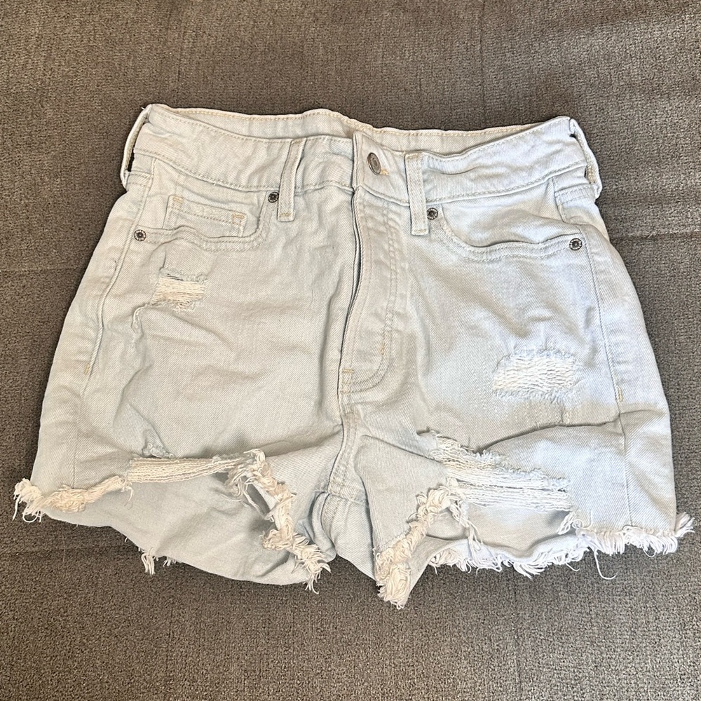 Distressed Light Blue Denim Shorts